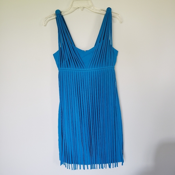 Trina Turk Venetia Fringe Mini Dress Seaside Cerulean Blue Sleeveless Sz 2 - Picture 3 of 7